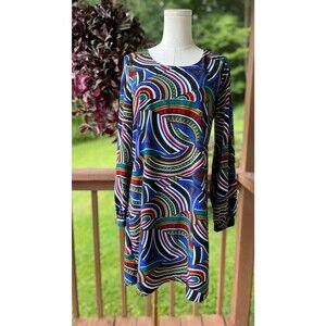 Almost Pink Dress Medium Bold Geometric Mod Print Made in USA